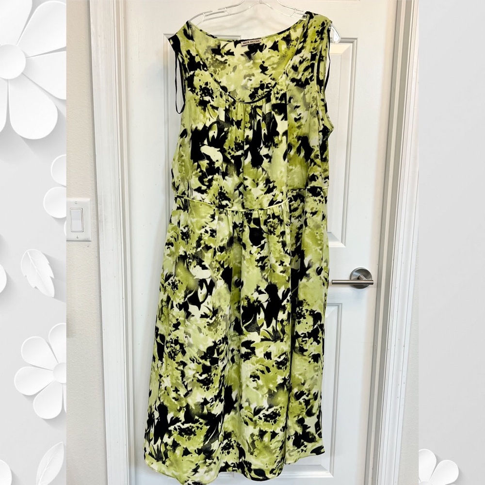 Maya Brooke Green Black Dress MIDI size 2X